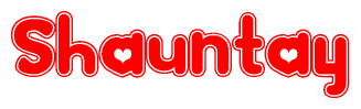 The image is a clipart featuring the word Shauntay written in a stylized font with a heart shape replacing inserted into the center of each letter. The color scheme of the text and hearts is red with a light outline.