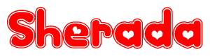 The image is a clipart featuring the word Sherada written in a stylized font with a heart shape replacing inserted into the center of each letter. The color scheme of the text and hearts is red with a light outline.