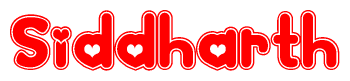 The image displays the word Siddharth written in a stylized red font with hearts inside the letters.