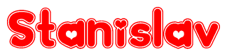 The image is a clipart featuring the word Stanislav written in a stylized font with a heart shape replacing inserted into the center of each letter. The color scheme of the text and hearts is red with a light outline.