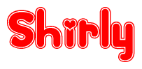 The image is a clipart featuring the word Shirly written in a stylized font with a heart shape replacing inserted into the center of each letter. The color scheme of the text and hearts is red with a light outline.