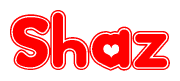 The image displays the word Shaz written in a stylized red font with hearts inside the letters.