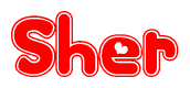 The image is a clipart featuring the word Sher written in a stylized font with a heart shape replacing inserted into the center of each letter. The color scheme of the text and hearts is red with a light outline.