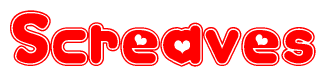 The image displays the word Screaves written in a stylized red font with hearts inside the letters.