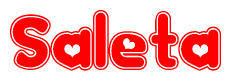 The image is a clipart featuring the word Saleta written in a stylized font with a heart shape replacing inserted into the center of each letter. The color scheme of the text and hearts is red with a light outline.