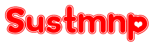 The image is a clipart featuring the word Sustmnp written in a stylized font with a heart shape replacing inserted into the center of each letter. The color scheme of the text and hearts is red with a light outline.