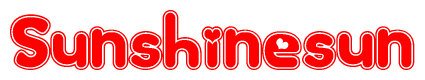 The image is a red and white graphic with the word Sunshinesun written in a decorative script. Each letter in  is contained within its own outlined bubble-like shape. Inside each letter, there is a white heart symbol.