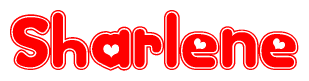 The image is a clipart featuring the word Sharlene written in a stylized font with a heart shape replacing inserted into the center of each letter. The color scheme of the text and hearts is red with a light outline.