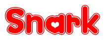 The image is a clipart featuring the word Snark written in a stylized font with a heart shape replacing inserted into the center of each letter. The color scheme of the text and hearts is red with a light outline.