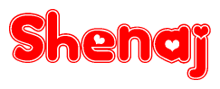 The image is a clipart featuring the word Shenaj written in a stylized font with a heart shape replacing inserted into the center of each letter. The color scheme of the text and hearts is red with a light outline.