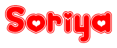 The image is a clipart featuring the word Soriya written in a stylized font with a heart shape replacing inserted into the center of each letter. The color scheme of the text and hearts is red with a light outline.
