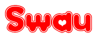 The image is a clipart featuring the word Swau written in a stylized font with a heart shape replacing inserted into the center of each letter. The color scheme of the text and hearts is red with a light outline.