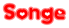 The image is a clipart featuring the word Songe written in a stylized font with a heart shape replacing inserted into the center of each letter. The color scheme of the text and hearts is red with a light outline.