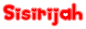   The image is a clipart featuring the word Sisirijah written in a stylized font with a heart shape replacing inserted into the center of each letter. The color scheme of the text and hearts is red with a light outline. 