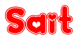 The image is a clipart featuring the word Sait written in a stylized font with a heart shape replacing inserted into the center of each letter. The color scheme of the text and hearts is red with a light outline.