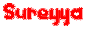 The image is a clipart featuring the word Sureyya written in a stylized font with a heart shape replacing inserted into the center of each letter. The color scheme of the text and hearts is red with a light outline.
