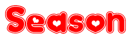 The image is a clipart featuring the word Season written in a stylized font with a heart shape replacing inserted into the center of each letter. The color scheme of the text and hearts is red with a light outline.