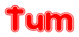 The image is a clipart featuring the word Tum written in a stylized font with a heart shape replacing inserted into the center of each letter. The color scheme of the text and hearts is red with a light outline.