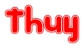   The image is a clipart featuring the word Thuy written in a stylized font with a heart shape replacing inserted into the center of each letter. The color scheme of the text and hearts is red with a light outline. 