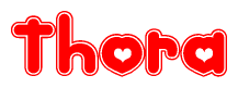 The image is a clipart featuring the word Thora written in a stylized font with a heart shape replacing inserted into the center of each letter. The color scheme of the text and hearts is red with a light outline.