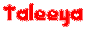 The image is a clipart featuring the word Taleeya written in a stylized font with a heart shape replacing inserted into the center of each letter. The color scheme of the text and hearts is red with a light outline.