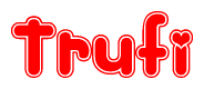 The image displays the word Trufi written in a stylized red font with hearts inside the letters.
