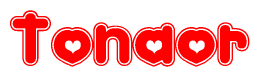 The image is a clipart featuring the word Tonaor written in a stylized font with a heart shape replacing inserted into the center of each letter. The color scheme of the text and hearts is red with a light outline.