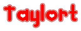 The image displays the word Taylort written in a stylized red font with hearts inside the letters.