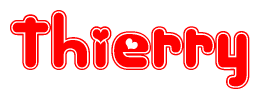 The image is a clipart featuring the word Thierry written in a stylized font with a heart shape replacing inserted into the center of each letter. The color scheme of the text and hearts is red with a light outline.