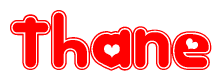The image is a clipart featuring the word Thane written in a stylized font with a heart shape replacing inserted into the center of each letter. The color scheme of the text and hearts is red with a light outline.