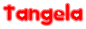 The image displays the word Tangela written in a stylized red font with hearts inside the letters.