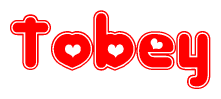 The image displays the word Tobey written in a stylized red font with hearts inside the letters.