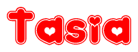 The image displays the word Tasia written in a stylized red font with hearts inside the letters.