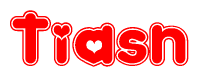The image displays the word Tiasn written in a stylized red font with hearts inside the letters.
