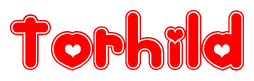 The image displays the word Torhild written in a stylized red font with hearts inside the letters.