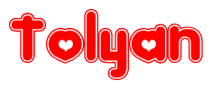The image displays the word Tolyan written in a stylized red font with hearts inside the letters.