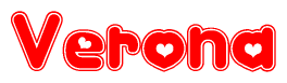 The image displays the word Verona written in a stylized red font with hearts inside the letters.