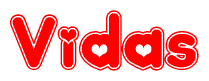 The image is a clipart featuring the word Vidas written in a stylized font with a heart shape replacing inserted into the center of each letter. The color scheme of the text and hearts is red with a light outline.