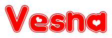 The image is a clipart featuring the word Vesna written in a stylized font with a heart shape replacing inserted into the center of each letter. The color scheme of the text and hearts is red with a light outline.