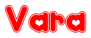 The image displays the word Vara written in a stylized red font with hearts inside the letters.
