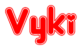 The image displays the word Vyki written in a stylized red font with hearts inside the letters.