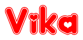 The image is a clipart featuring the word Vika written in a stylized font with a heart shape replacing inserted into the center of each letter. The color scheme of the text and hearts is red with a light outline.