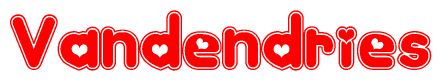 The image displays the word Vandendries written in a stylized red font with hearts inside the letters.