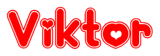 The image is a clipart featuring the word Viktor written in a stylized font with a heart shape replacing inserted into the center of each letter. The color scheme of the text and hearts is red with a light outline.