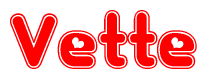 The image displays the word Vette written in a stylized red font with hearts inside the letters.