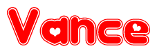 The image is a clipart featuring the word Vance written in a stylized font with a heart shape replacing inserted into the center of each letter. The color scheme of the text and hearts is red with a light outline.