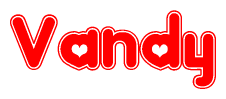 The image is a clipart featuring the word Vandy written in a stylized font with a heart shape replacing inserted into the center of each letter. The color scheme of the text and hearts is red with a light outline.