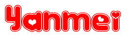 The image displays the word Yanmei written in a stylized red font with hearts inside the letters.