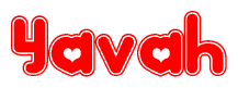 The image displays the word Yavah written in a stylized red font with hearts inside the letters.