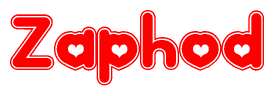 The image is a clipart featuring the word Zaphod written in a stylized font with a heart shape replacing inserted into the center of each letter. The color scheme of the text and hearts is red with a light outline.